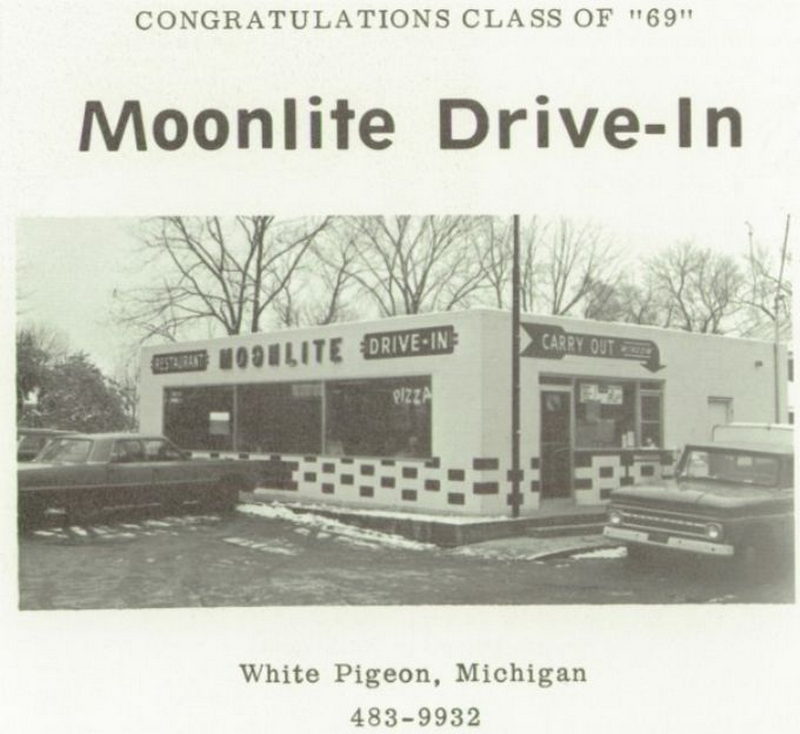 Rachaels (Moonlite Drive-In) - Class Of 69 White Pigeon Yearbook Ad